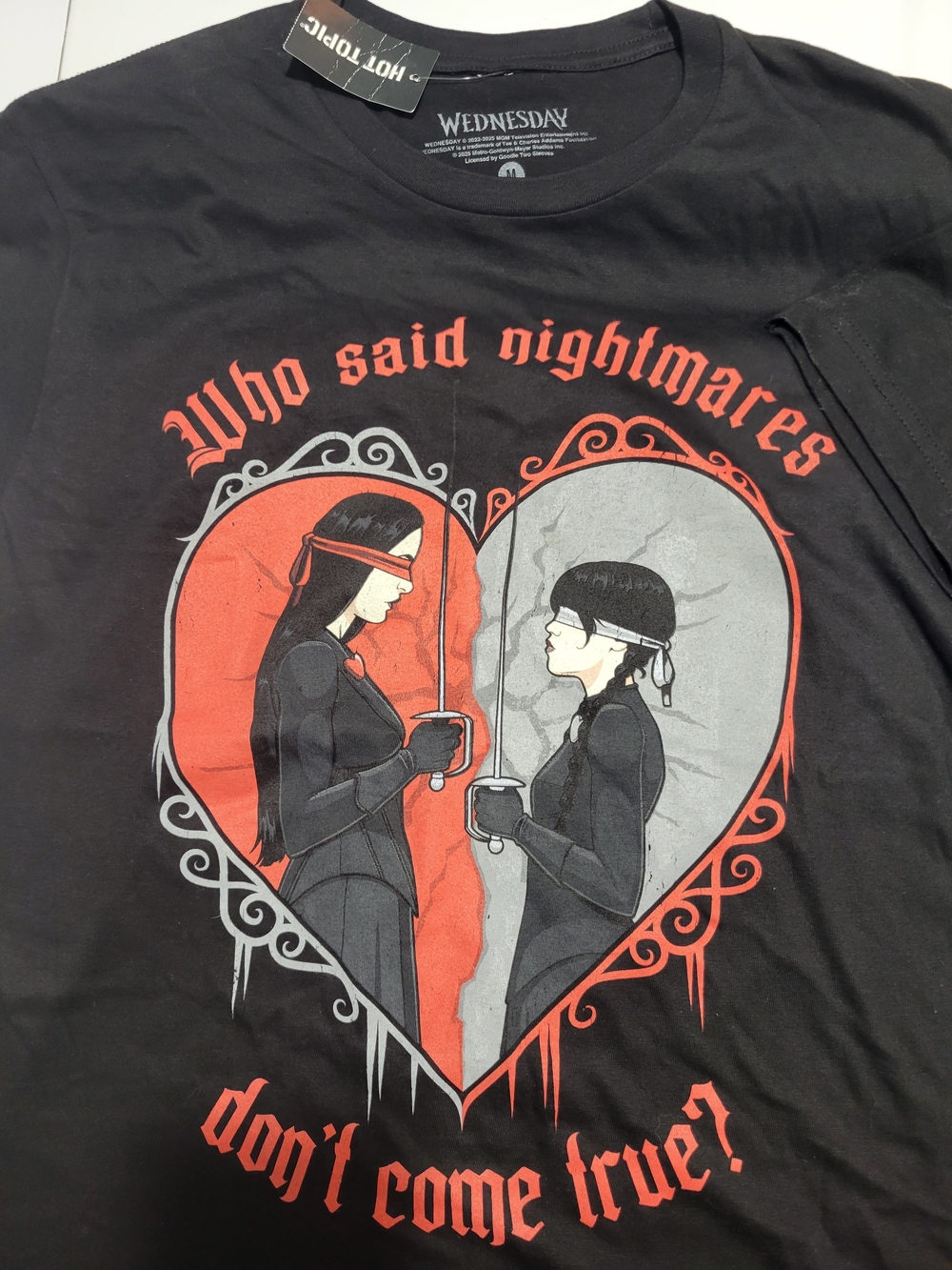 Hot Topic Wednesday & Morticia "Who Said Nightmares" Short Sleeve Graphic Tee